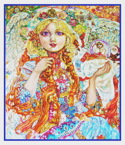 Angel Celebrating Christmas inspired by Yumi Sugai Counted Cross Stitch Pattern DIGITAL DOWNLOAD