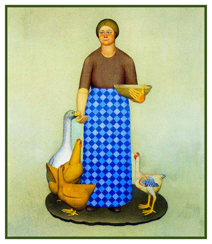 Farmers Wife with Chickens by American Painter Grant Wood Counted Cross Stitch Pattern DIGITAL DOWNLOAD