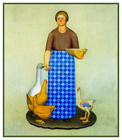 Farmers Wife with Chickens by American Painter Grant Wood Counted Cross Stitch Pattern