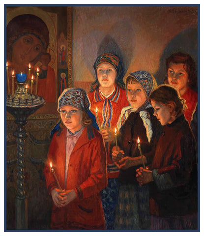 In The Church Detail By Nikolay Bogdanov-Belsky Counted Cross Stitch Pattern