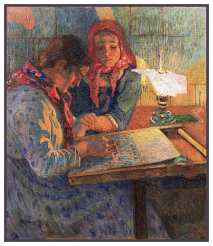 Stitching By Lamplight By Nikolay Bogdanov-Belsky Counted Cross Stitch Pattern