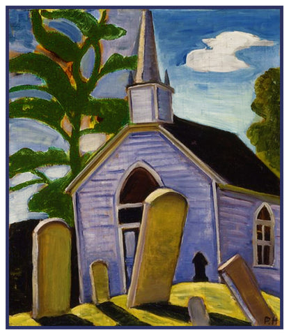 The Blue Church by Canadian Artist Prudence Heward Counted Cross Stitch Pattern