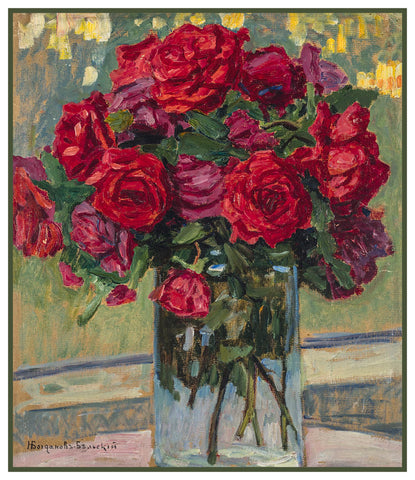Still Life Red Roses  By Nikolay Bogdanov-Belsky Counted Cross Stitch Pattern