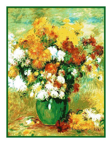 Bouquet of Chrysanthemums inspired by Pierre Auguste Renoir's Counted Cross Stitch Pattern