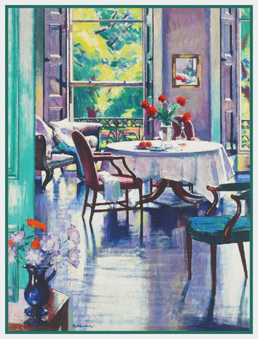Scottish Dinning Room Interior by Francis Campbell Boileau Cadell Counted Cross Stitch Pattern