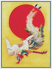 Phoenix in Red Sun by Japanese Artist Ito Jakuchu Counted Cross Stitch Pattern