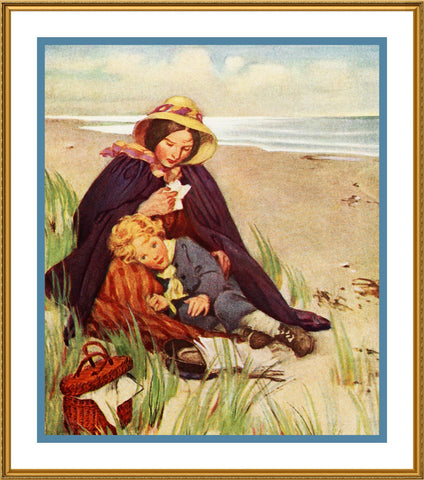 Jessie Willcox Smith A Blustery Beach Day Counted Cross Stitch Pattern