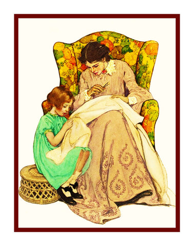 Learning Embroidery From Mom By Jessie Willcox Smith Counted Cross Stitch Pattern DIGITAL DOWNLOAD