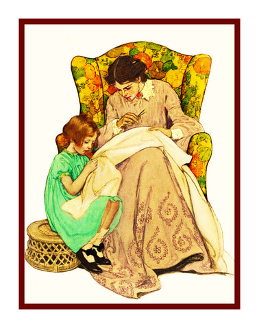 Learning Embroidery From Mom By Jessie Willcox Smith Counted Cross Stitch Pattern