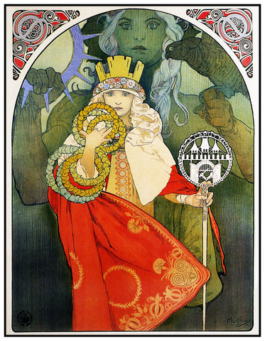 Sokol Festival Poster 1912 by Alphonse Mucha Counted Cross Stitch Pattern