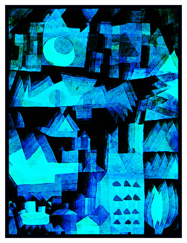 Dream City in Blue by Expressionist Artist Paul Klee Counted Cross Stitch Pattern
