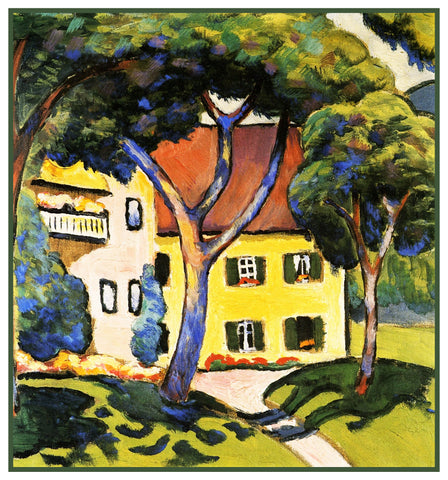 Yellow House in a Landscape by Expressionist Artist August Macke Counted Cross Stitch Pattern DIGITAL DOWNLOAD