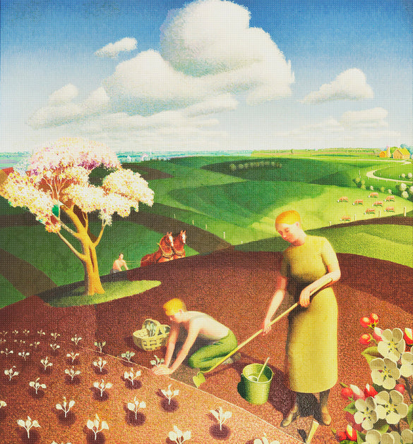 Spring in the Country by American Painter Grant Wood Counted Cross Sti ...