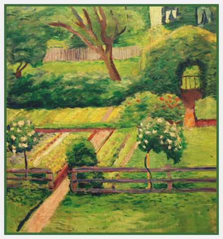 Rose Garden in Tegernsee Landscape by Expressionist Artist August Macke Counted Cross Stitch Pattern