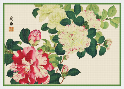 Tanigami Konan Asian Camelia Flowers Counted Cross Stitch Pattern