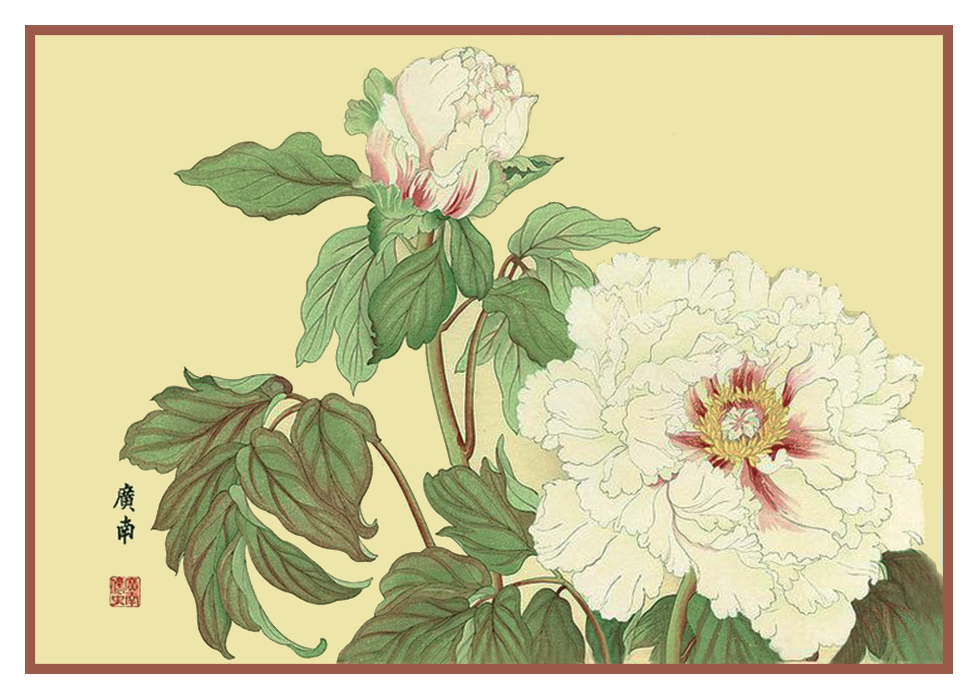 Tanigami Konan Asian White Peony Flowers Counted Cross Stitch Pattern ...