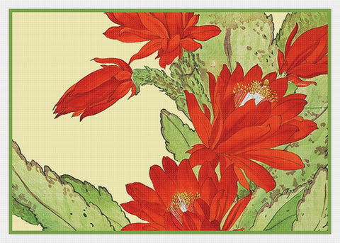 Tanigami Konan Asian Christmas Cactus Flowers Counted Cross Stitch Pattern DIGITAL DOWNLOAD