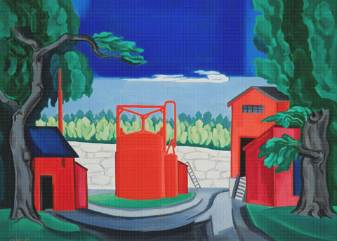 Pagoda Red Tank West Quincy by Oscar Florianus Bluemner Counted Cross Stitch Pattern