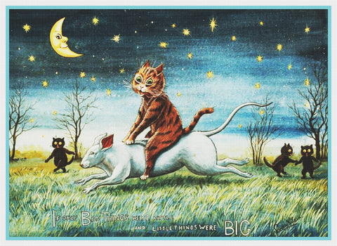 Louis Wain's A Moonlit Ride Kitty Cat Counted Cross Stitch Chart Pattern