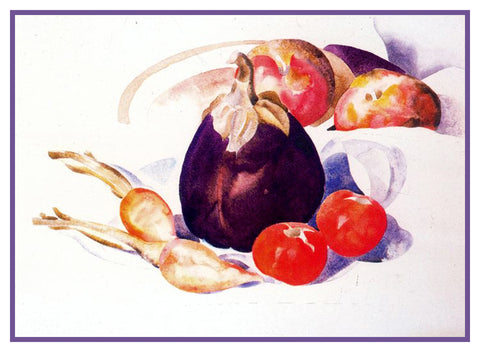 Vegetables Eggplant Tomatoes Still Life by American Artist Charles Demuth Counted Cross Stitch Pattern