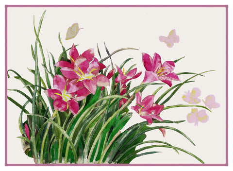 Pink Lily Flowers Butterfly Still Life by American Artist Charles Demuth Counted Cross Stitch Pattern