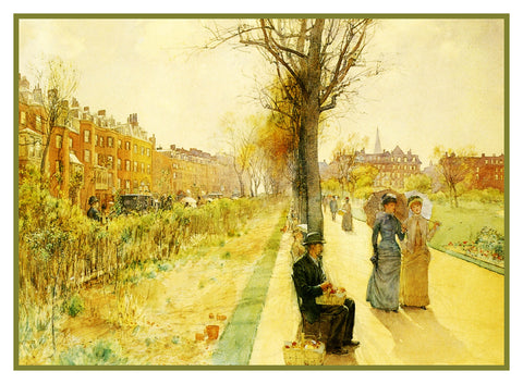 Boston Common 1891 by American Impressionist Painter Childe Hassam Counted Cross Stitch Pattern