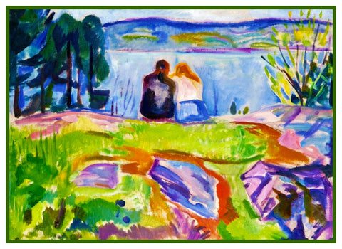 Lovers in Springtime by Symbolist Artist Edvard Munch Counted Cross Stitch Chart Pattern DIGITAL DOWNLOAD