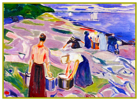 Washing Clothes by Sea Shore by Symbolist Artist Edvard Munch Counted Cross Stitch Pattern