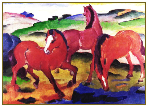 3 Grazing Horses by Expressionist Artist Franz Marc Counted Cross Stitch Pattern