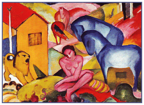 The Dream with Animals by Expressionist Artist Franz Marc Counted Cross Stitch Pattern