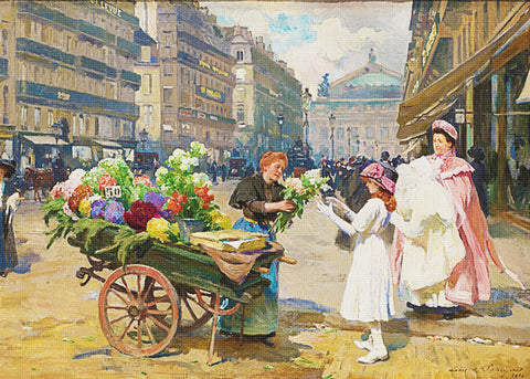 Parisian Flower Seller #5 by Louis Marie De Schryver Counted Cross Stitch Pattern