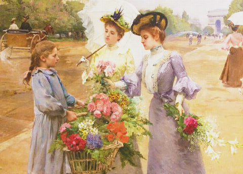 Parisian Flower Seller #6 by Louis Marie De Schryver Counted Cross Stitch Pattern DIGITAL DOWNLOAD