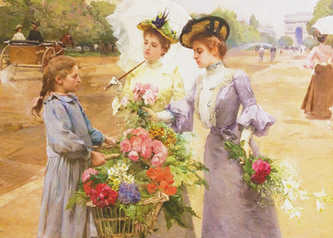 Parisian Flower Seller #6 by Louis Marie De Schryver Counted Cross Stitch Pattern