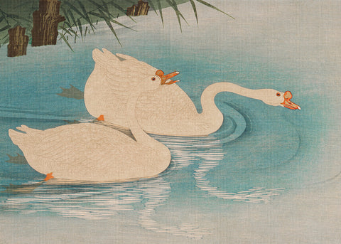 Japanese Artist Ohara (Koson) Shoson's Geese in the Reeds Counted Cross Stitch Pattern