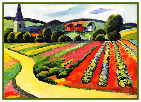 Landscape in Tegernsee Bavaria by Expressionist Artist August Macke Counted Cross Stitch Pattern