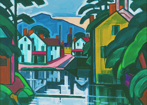 Old Canal Port by Oscar Florianus Bluemner Counted Cross Stitch Pattern
