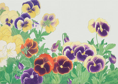 Tanigami Konan Asian Pansy Flowers Counted Cross Stitch Pattern
