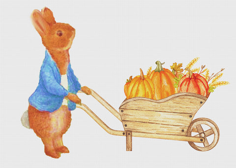 Peter Rabbit Fall Garden Wheelbarrow inspired by Beatrix Potter Counted Cross Stitch Pattern
