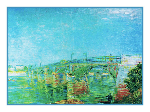 The Seine Bridge at Asnieres inspired by Impressionist Vincent Van Gogh's Painting Counted Cross Stitch Pattern