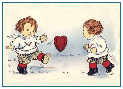 Vintage Valentine Angels Cupids Hearts From Antique Card Counted Cross Stitch Pattern
