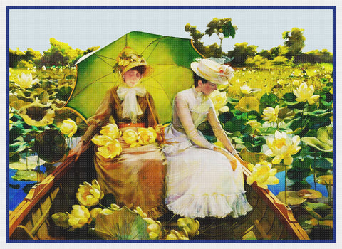 Boating Water Lily Pond By  Abbott Fuller Graves Counted Cross Stitch Pattern