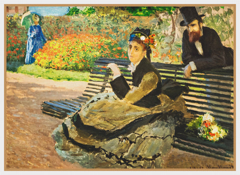 Camille Monet on a Garden Bench inspired by Claude Monet's impressionist painting Counted Cross Stitch Pattern