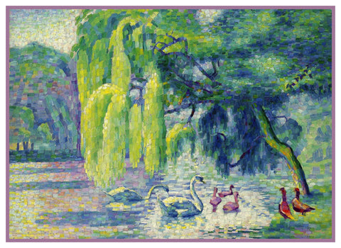 Henri-Edmond Cross Swan Family On Lake Orenco Originals Counted Cross Stitch Pattern