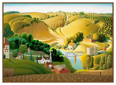 Stone City by American Painter Grant Wood Counted Cross Stitch Pattern DIGITAL DOWNLOAD