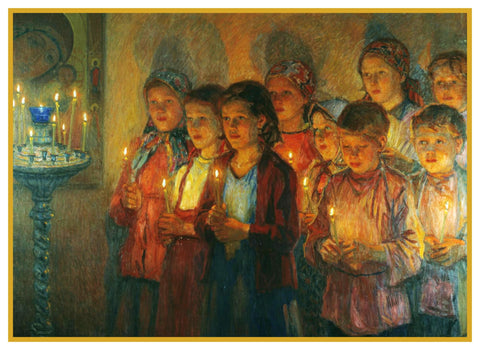 Candlelight in Church By Nikolay Bogdanov-Belsky Counted Cross Stitch Pattern