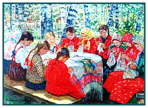 The Sewing Lesson By Nikolay Bogdanov-Belsky Counted Cross Stitch Pattern