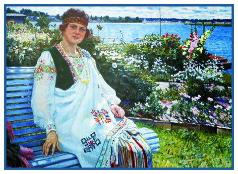 Relaxing in the Garden By Nikolay Bogdanov-Belsky Counted Cross Stitch Pattern