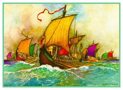 Warwick Goble Fairytale Greek Fleet Boats Counted Cross Stitch Chart Pattern
