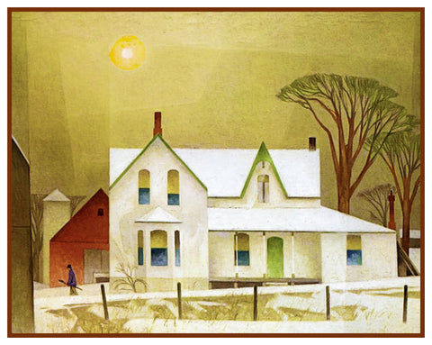 AJ Casson Winter Sun Farm House Ontario Canada Landscape Counted Cross Stitch Pattern DIGITAL DOWNLOAD