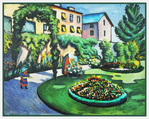 The Garden in Bonn Landscape by Expressionist Artist August Macke Counted Cross Stitch Pattern